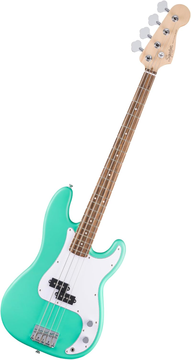 Fender Squier Debut Series Precision Bass Guitar, Beginner Guitar, 2-Year Warranty, Includes Free Lessons, Sea Foam Green with Satin Urethane Finish