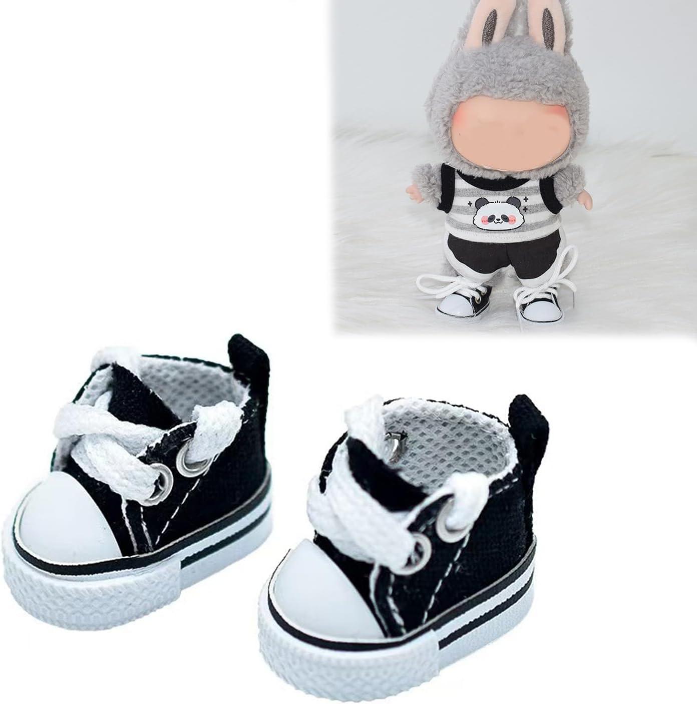 Mini Doll Shoes, 1 Pair Cute Lace Up Canvas Sneakers Compatible for 17cm/15cm Doll Shoes Toy Outfit Accessories(Black)