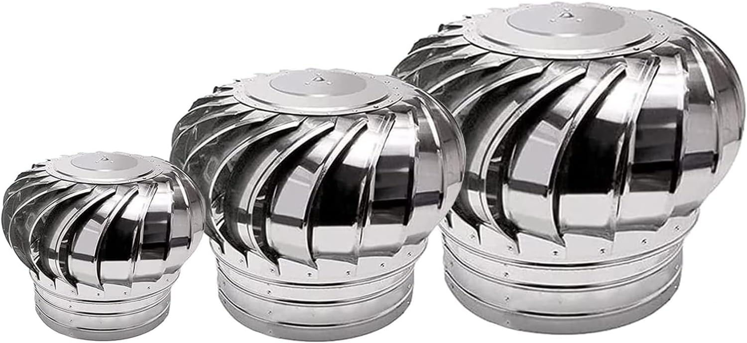 Roof Wind,Stainless Steel Turbine Ventilator Vents 304 Stainless Steel Roof Ventilator Air Outlet, 4 10 12 Inch, Easy to Install Unpowered Rotation Rainproof Ventilator (Size : 110mm)