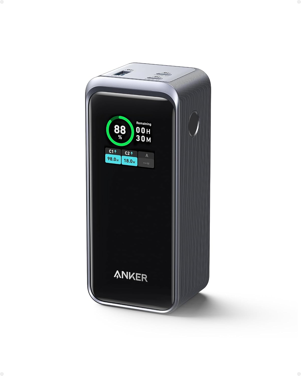 Anker Prime Power Bank, 20,000mAh Portable Charger with 200W Output, Smart Digital Display, 2 USB-C and 1 USB-A Port Compatible with iPhone 16/15/14/13 Series, Samsung, Dell, and More