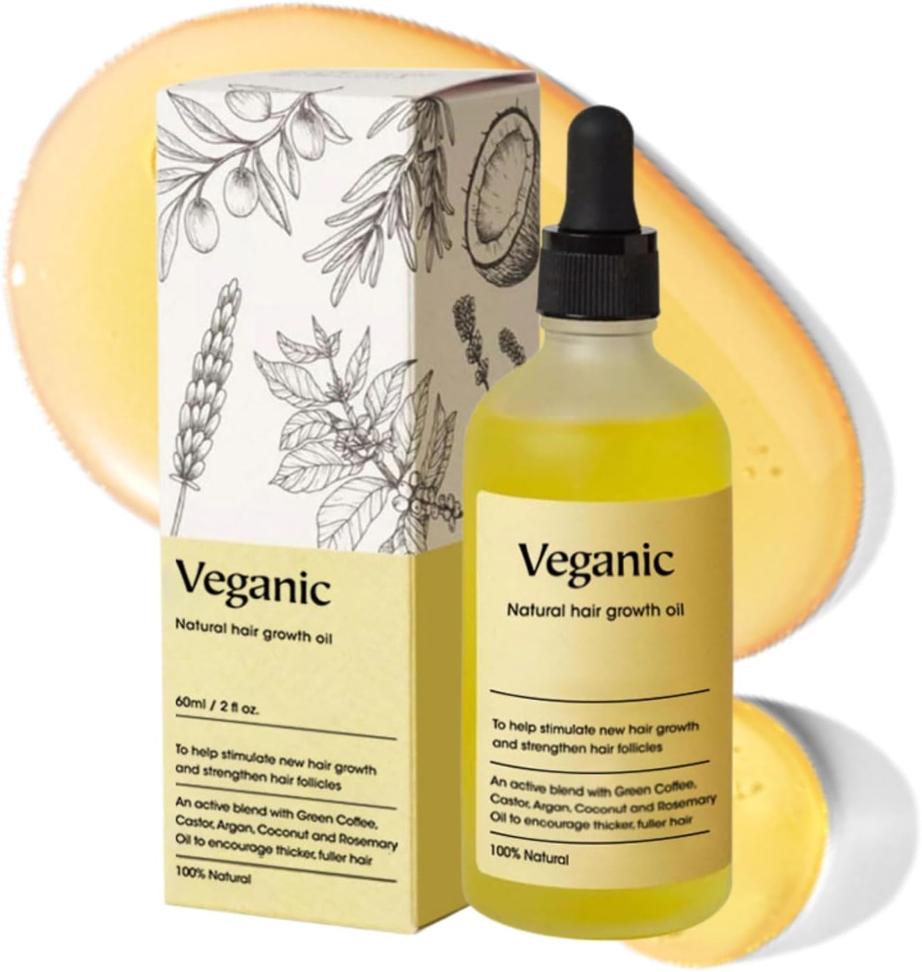 Veganic Hair Growth Oil - 100% Pure Natural Hair Growth Serum for Hair Loss Treatment - Hair Regrowth Treatment for Women & Men - Hair Gr-owth Serum with Castor Oil,Rosemary Oil,Coconut Oil