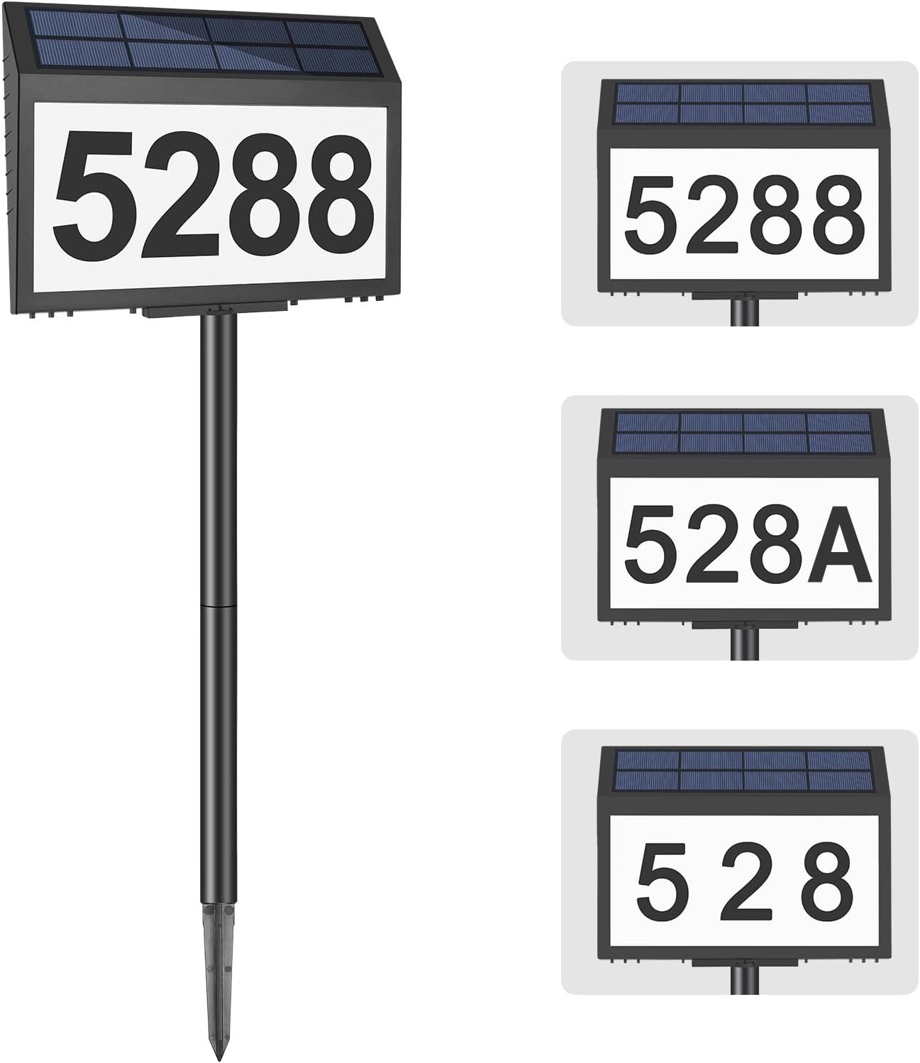 GEAGMAGC Solar House Numbers for Outside Light up, LED Illuminated Home Number Address Sign Plaque Waterproof for Yard, Wall-Mounted or Floor-Plugged- Black