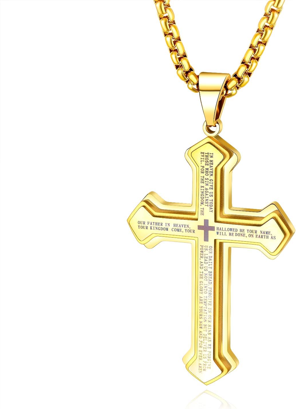 OLEVS Mens Cross Pendant Necklace Large Stainless Steel Cross Pendant Necklace for Men Women