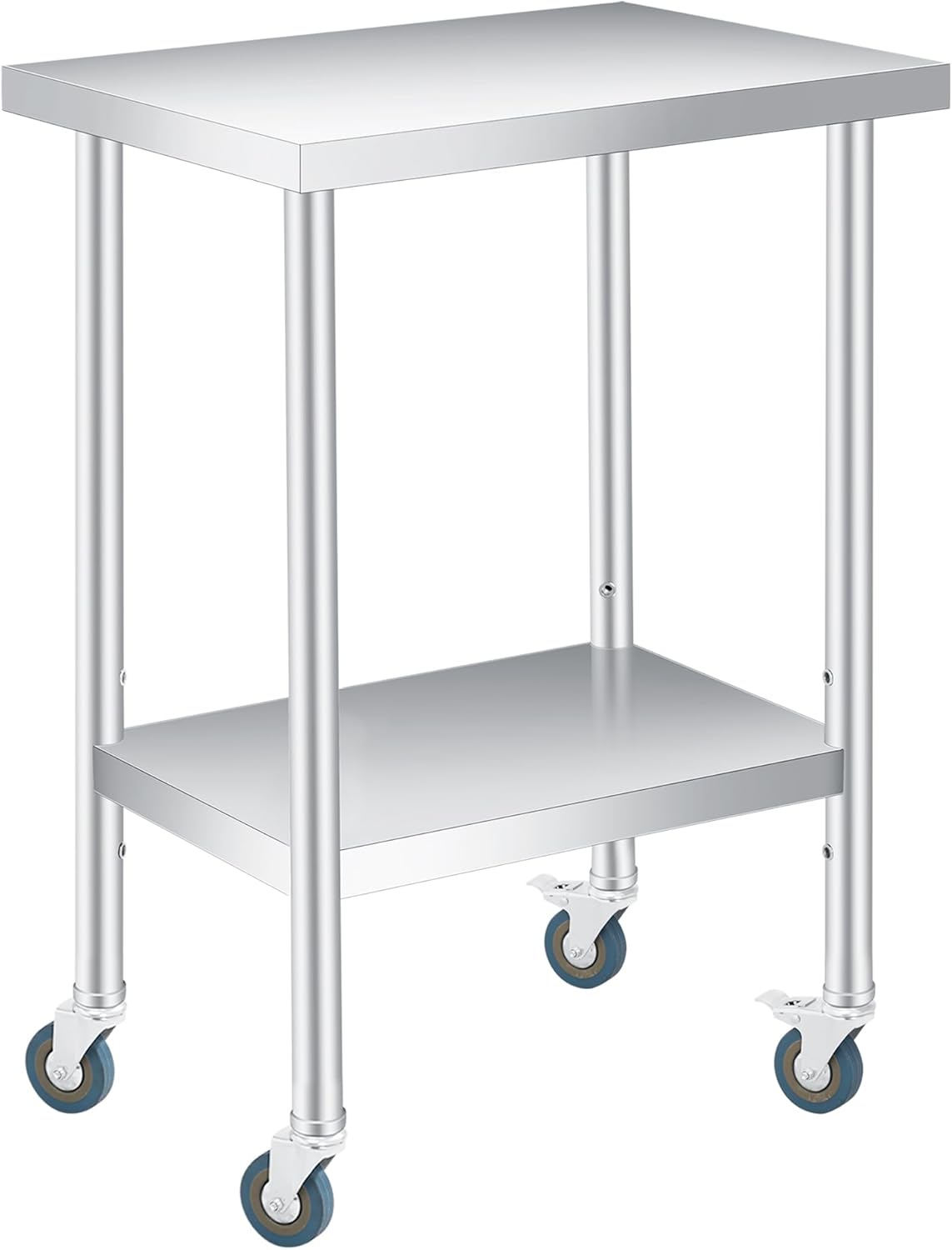 Stainless Steel Table, 24 x 24 x 35Inches with 4 Wheels for Prep & Work, Commercial Heavy Food Prep Worktable for Restaurant, Hotel, Kitchen Table, Food Truck, Home Bars