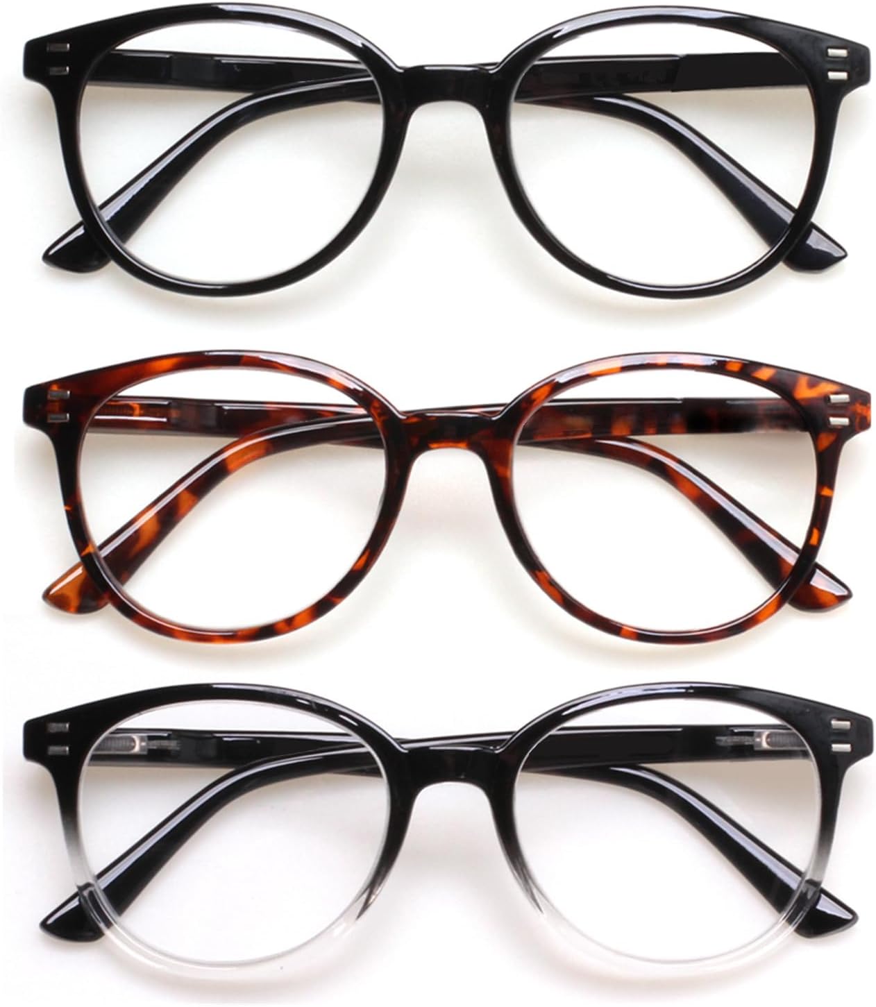 SIGVAN 3 Pack Reading Glasses Spring Hinge Stylish Readers Black/Tortoise for Men and Women