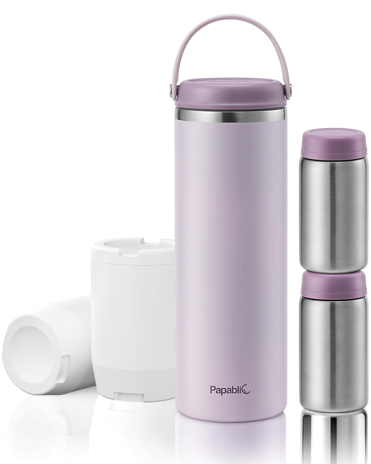 Papablic 360ยฐ CapsuleChill Breastmilk Cooler for 36H Safe Storage, Stress-Free Portable Breast Milk Chiller for Working Mom, 20oz Travel Cooler with 2pcs Stainless Steel Baby Bottles, Lilac Purple