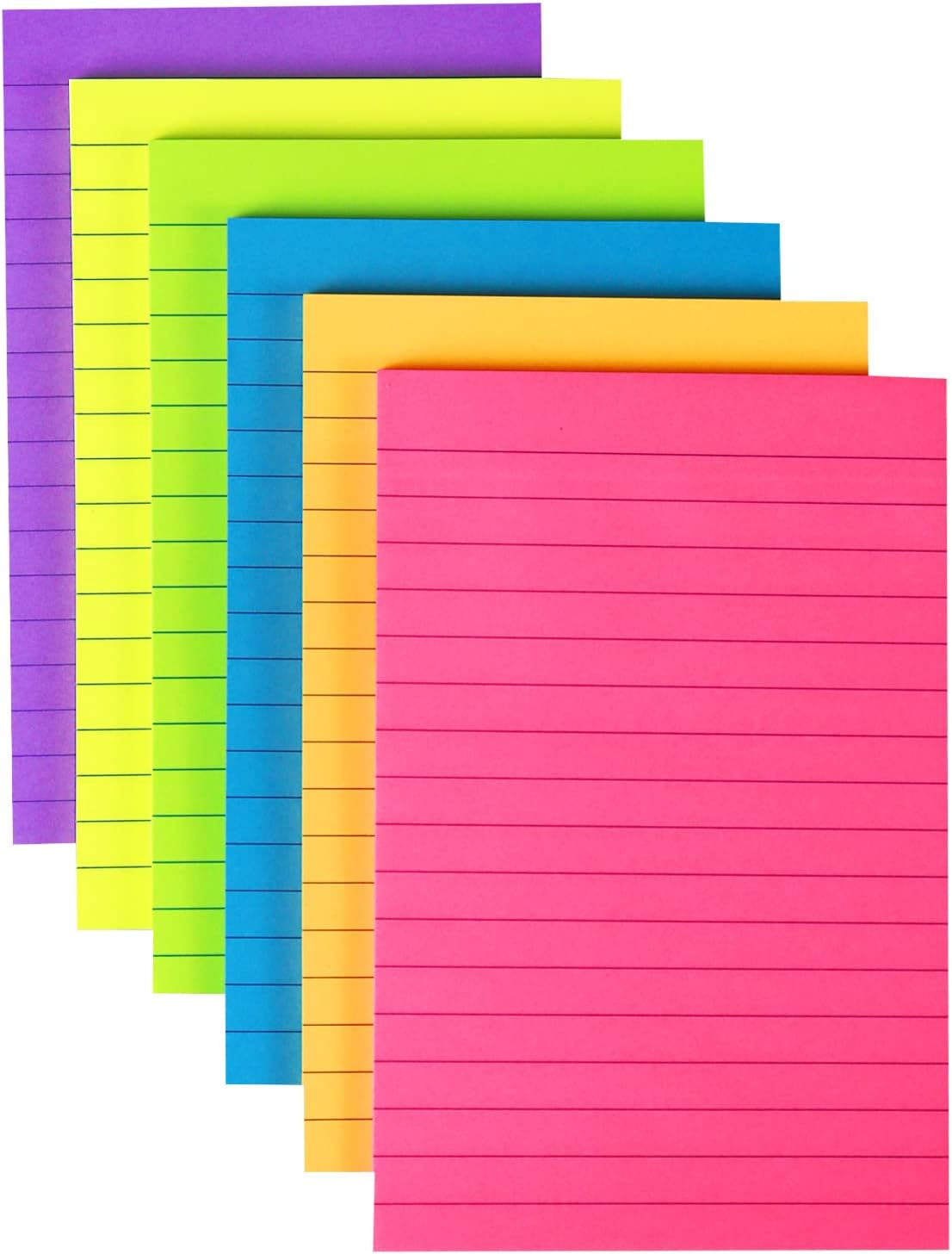 4 in x 6 in Lined Sticky Notes for Post,6 Bright Colors Self-Stick Notes, 45 Sheets Per Pad, 6 Pads, 270 Sheets Total