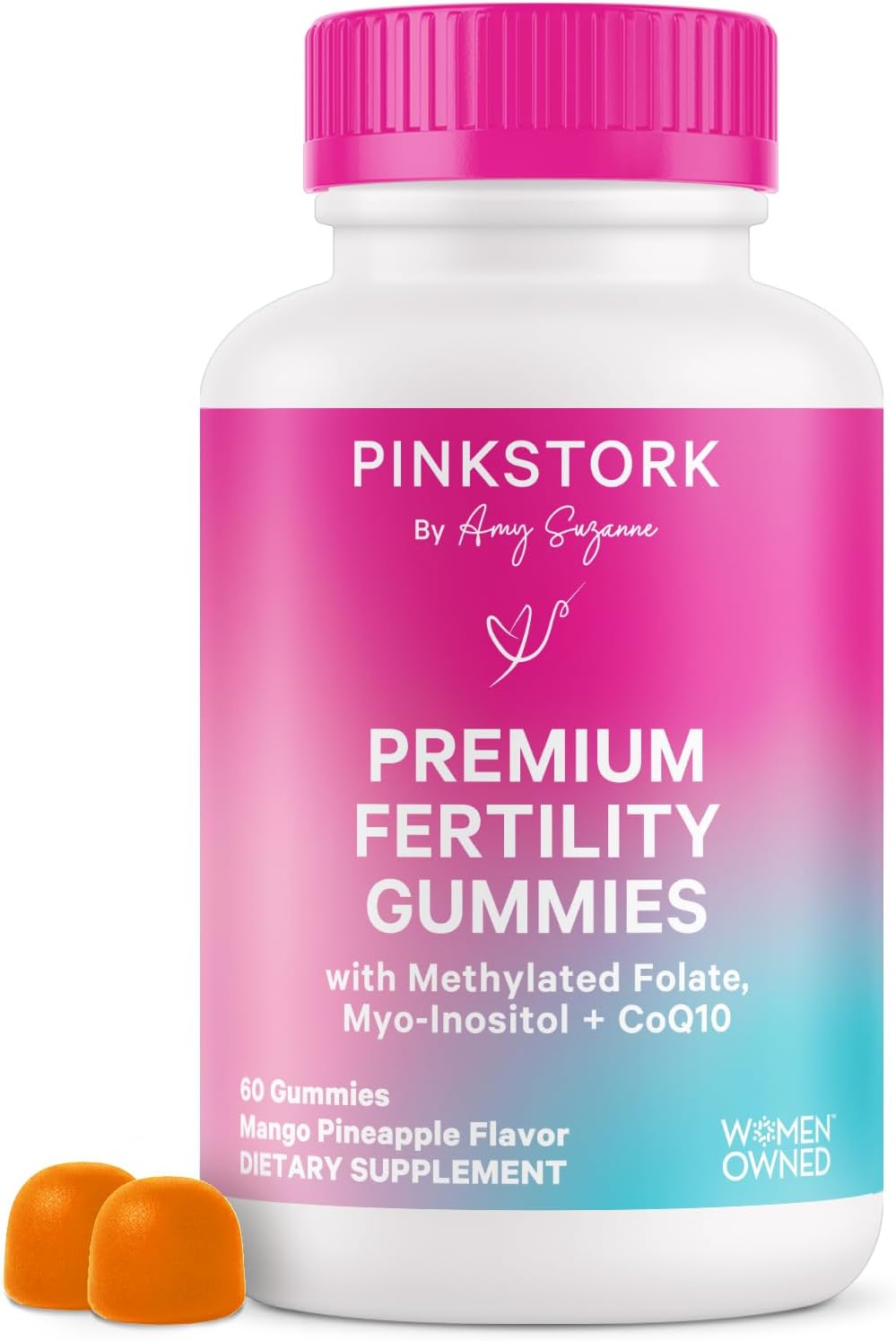 Pink Stork Premium Fertility Gummies for Women - Prenatal Conception Supplements for Her with Inositol, CoQ10, Folate and Vitamins to Support Hormone Balance, Ovulation + Menstrual Cycle, 60 Gummies