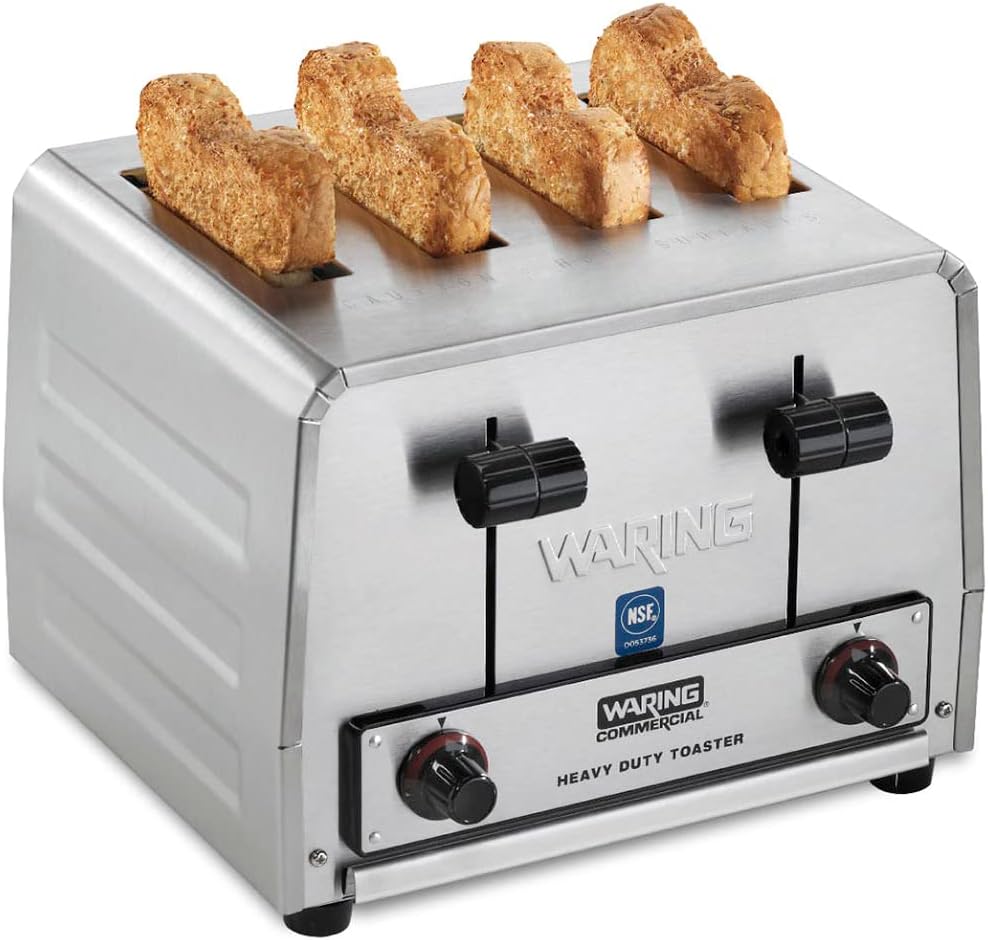 Waring Commercial WCT800 4-Slice Heavy Duty Commercial Pop-Up Toaster, 120V, 2200W5-20 Phase Plug