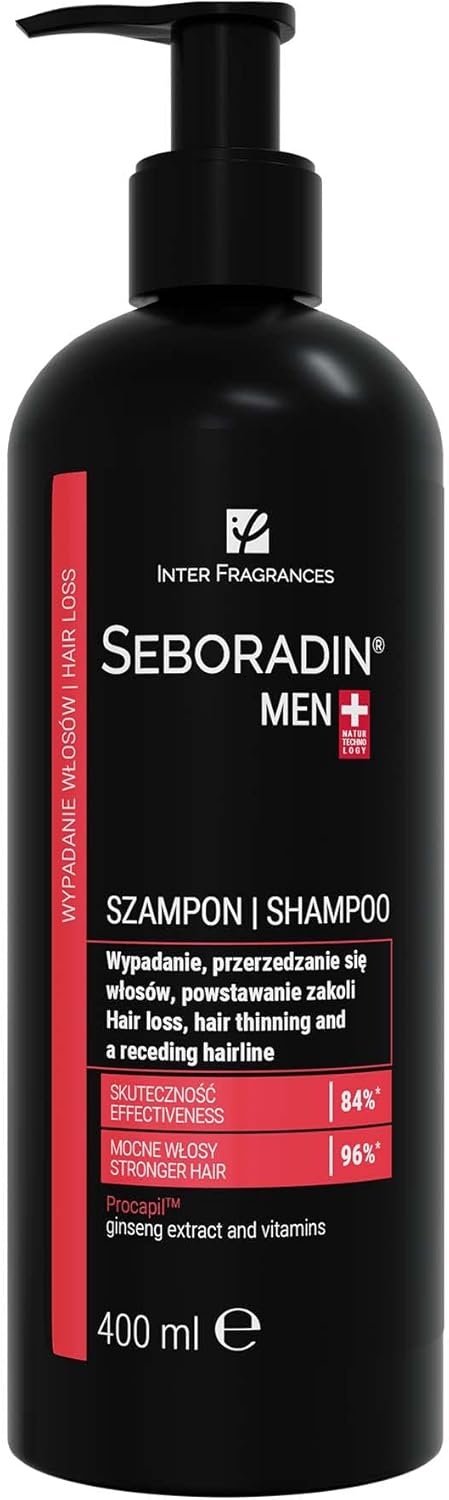 SEBORADIN MEN Hair Shampoo For Hair Loss and Thinning - 400 ml with Vitamins and Natural Extracts for Thickening and Growth - Scalp Treatment for Receding Hairline