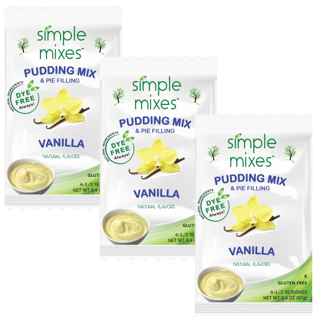 Simple Mixes Natural Instant Pudding & Pie Filling Mix, Healthy Snack, Vanilla, Gluten and Dye Free, No Fat, or Lactose, Kosher, 3 Pack