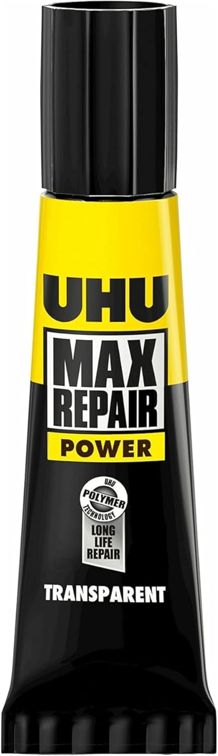UHU Max Repair Power Adhesive - Clear, 0.28 Ounce, All Purpose Strong and Flexible Hold, Indoor and Outdoor Use, Gap Filling, Waterproof, Dishwasher-Safe, Temperature & UV Resistant