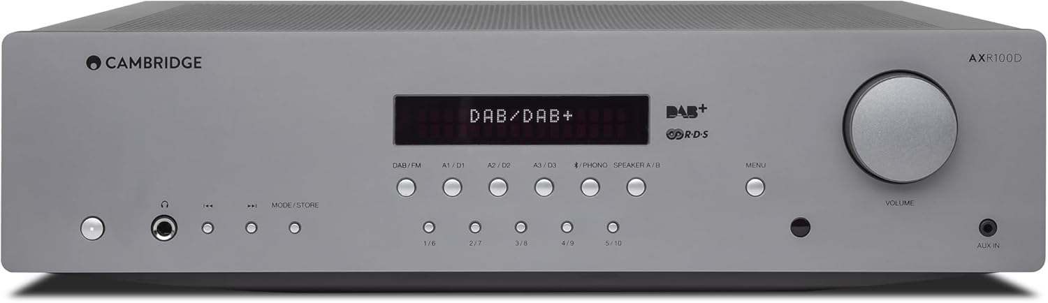 Cambridge Audio AXR100D - 100 Watt Separate HiFi Stereo Reciever Featuring Built-In Phono Stage DAB/FM Radio and Bluetooth 5.0 - Lunar Grey