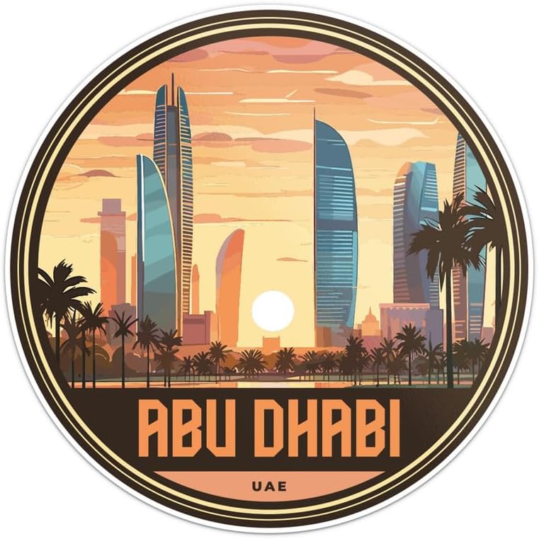 UAE Abu Dhabi City Sticker - Waterproof Vinyl Decal for Car Bumper, Laptop, Water Bottle, Luggage, Wall, and Window, Size - 3'' X 3''