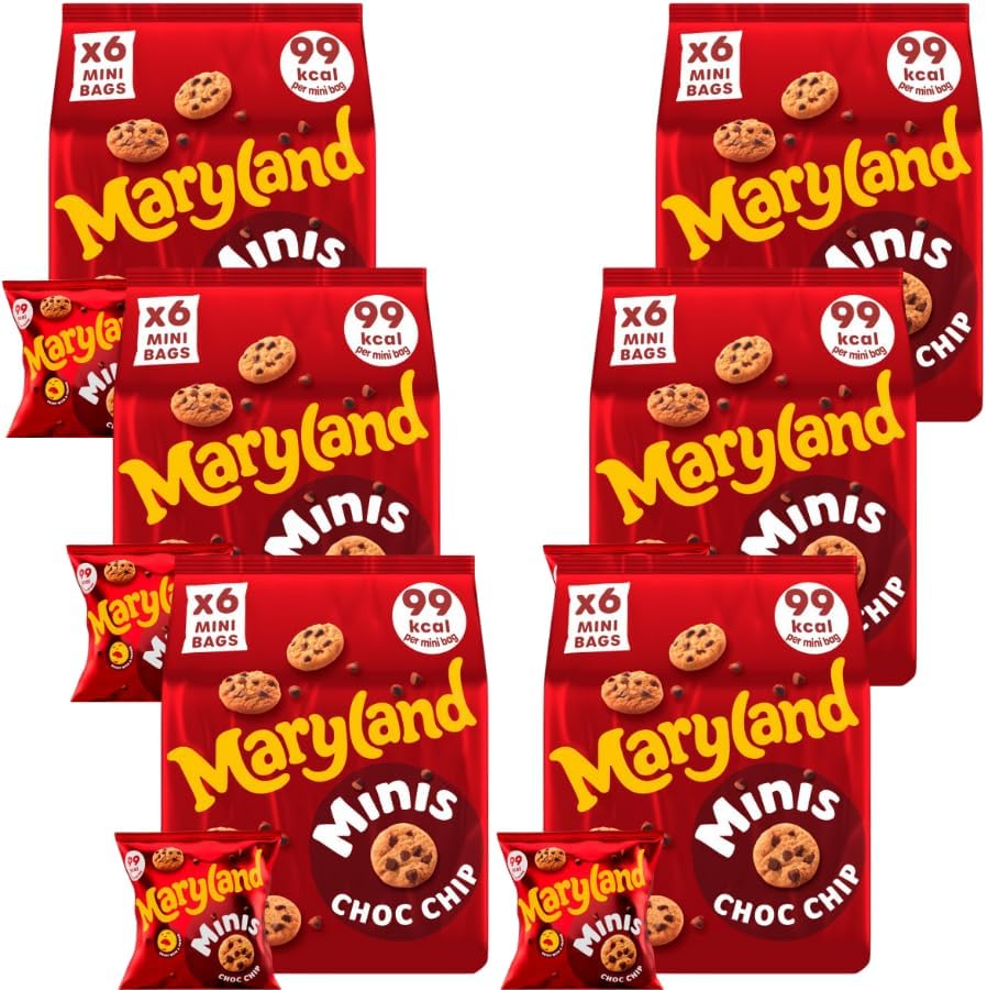 Mini Biscuits Bundle with Maryland Cookies Chocolate Chip Minis (6x19.8g) - 6 Pack | Mini Cookies Containing Chocolate Chips, Suitable For Vegetarians, No Artificial Food Colours.