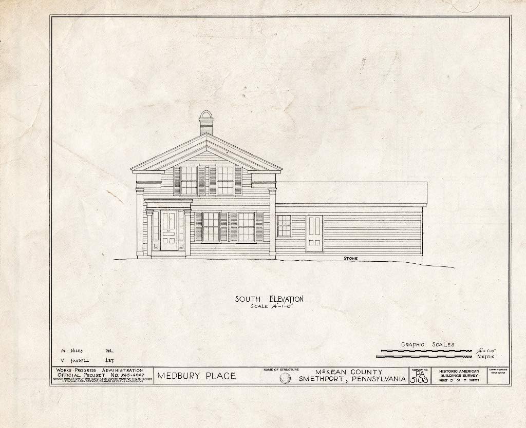 Historic Pictoric : Blueprint HABS PA,42-SMETH,2- (Sheet 3 of 7) - Medbury Place, 604 Main Street, Smethport, McKean County, PA 20in x 16in