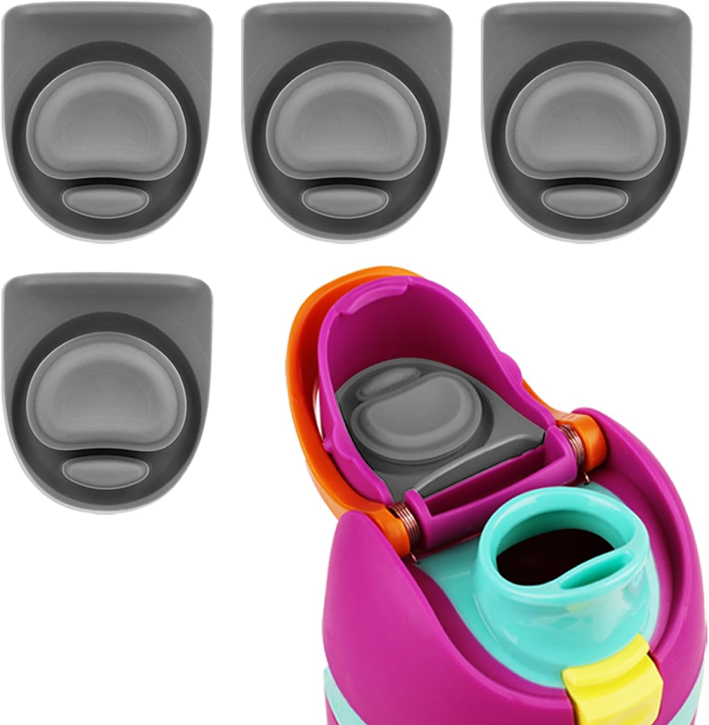 4pcs Replacement Stopper Compatible with Owala FreeSip 24oz 32oz, Water Bottle Top Lid Gasket for Owala 16/19/24/32/40oz Seal Bottle Cap Mouth Stopper Part Silicone Plug Accessories BPA-Free (Gray)