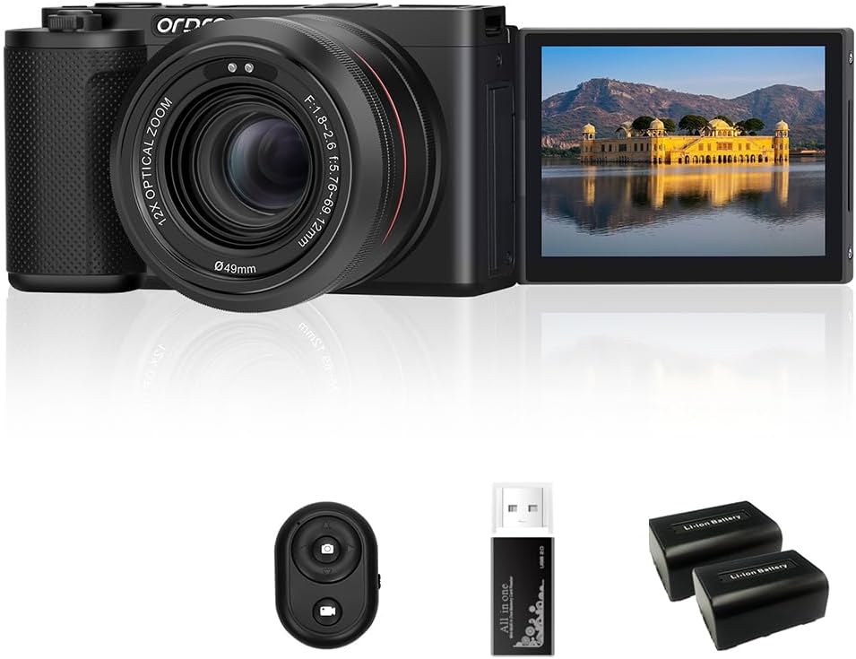 ORDRO G730 5K Mirrorless Camera 12x Optical Zoom, 3.2" Vari-Angle Touchscreen, Auto/Manual Focus for Vlogging and Photography