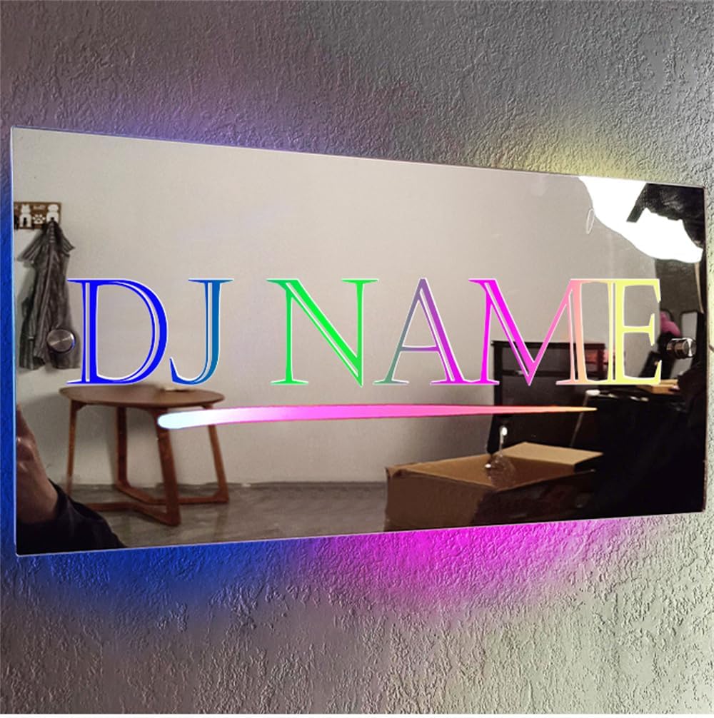 Custom Name Disc Music Player Wall Art Sign With LED Light, Personalized DJ Earphones Mirror Sign, DJ Headphones Led Neon Light Sign Wall Hanging Decor Musical Instrument