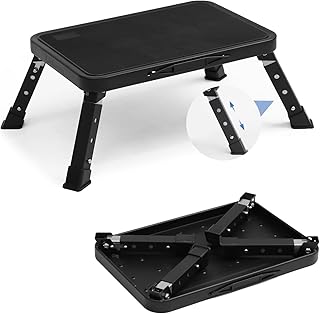 LIEKUMM Step Stool, 3 Levels Height-Adjustable Folding Steel Step Ladder, 330lbs Capacity Non-Slip Platform Sturdy Step Ladders, Portable Step Stool for RVs, Bathrooms, Bedrooms, Pets, Black
