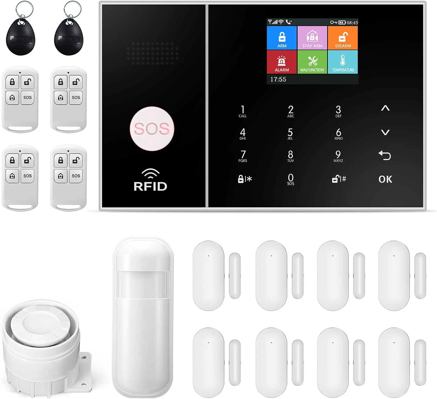 Wireless Home Alarm System, GSM SMS Complete Burglar Alarm System with 120dB Alarm Siren, Intelligent Remote Control, LCD Display, Voice Invite, Security for Home, Office