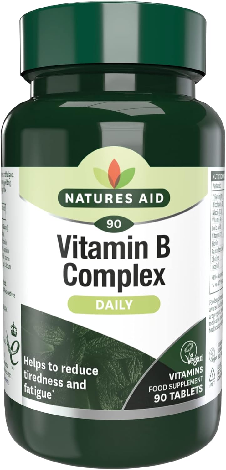 Natures Aid Vitamin B Complex 90 Tablets – High Potency – Supports Energy Metabolism, Nervous System, Brain & Immune Function – Vegan, Gluten Free, Non-GMO – Overall Wellbeing Supplement