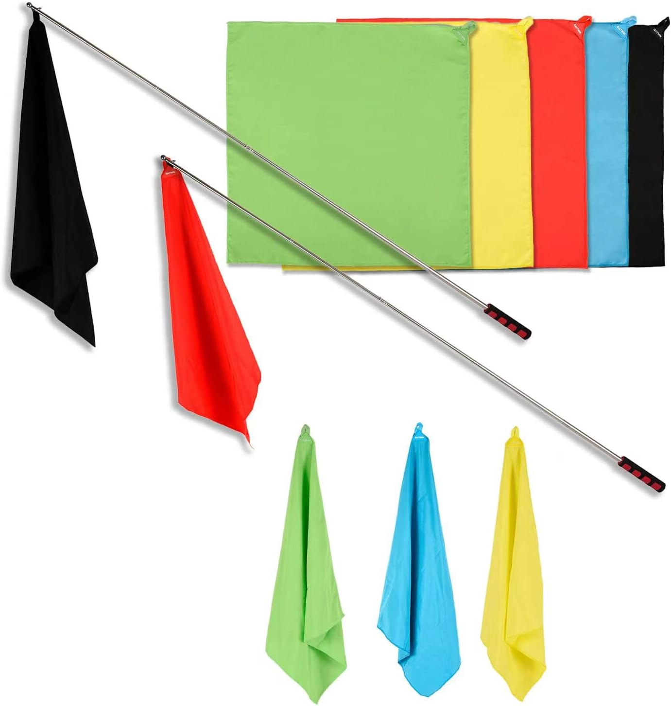 Horse Training Flag Equipment 5 Pcs with 1Pcs Telescopic Flag Pole Lunge Whip Stick for Horsemanship Supplies - Upgrade Stitched Loop Design
