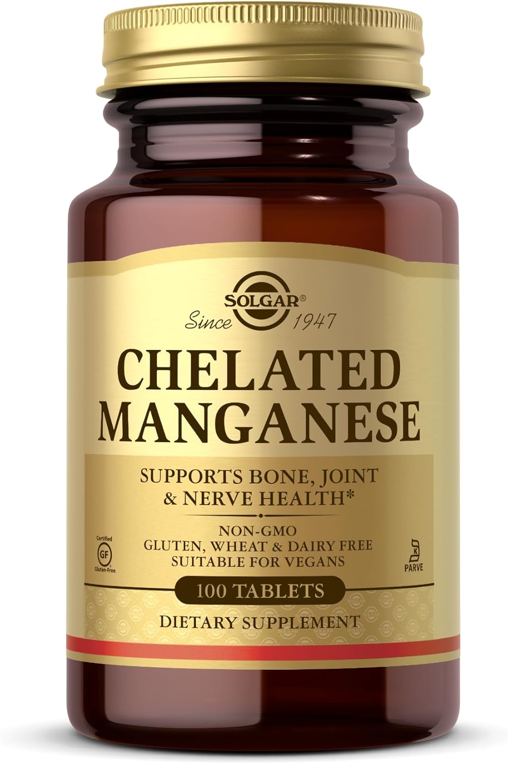 Solgar Chelated Manganese Tablets - Pack of 100 - For Strong Bones and Healthy Metabolism - Easy to Absorb - Vegan, Gluten Free and Kosher