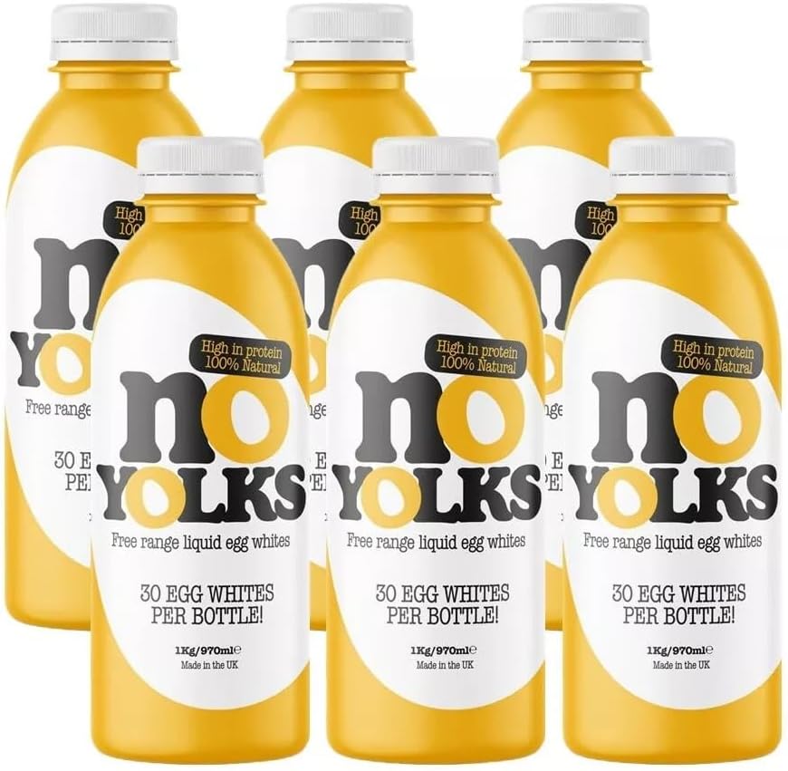 NO YOLKS | 100% British Free Range Liquid Egg Whites | High in Protein, Fat Free, Zero Sugar and Carb Free | 100% Natural | 970ml/1kg (6 Bottles)