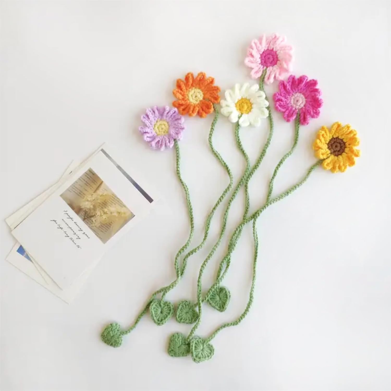 6 Pack Flower Crochet Bookmarks,Daisy Sunflower Bookmark for Women Personalized Crochet for Book Lovers and Teachers