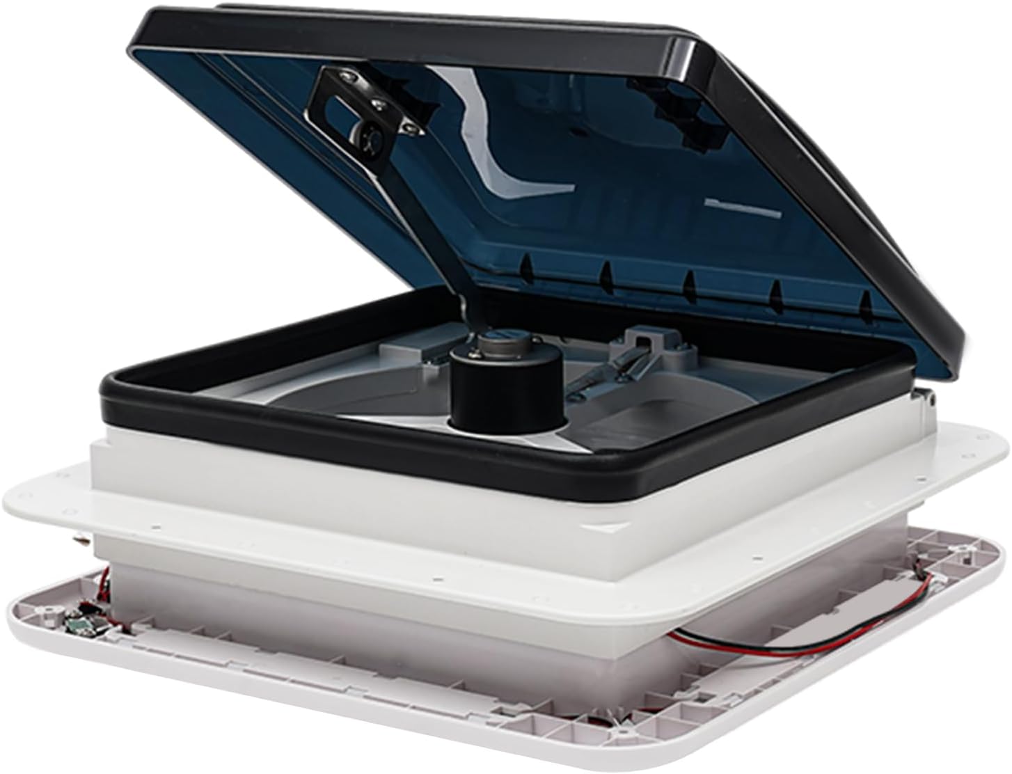 Desnysmf Caravan Roof Vent Fan, Rv Air Vent Ventilation With Built-In 4 Led Lights, Waterproof Reversible Wind For Rv Ventilation Exhaust Fan Black, Ultra Quiet,12v, 36x36cm