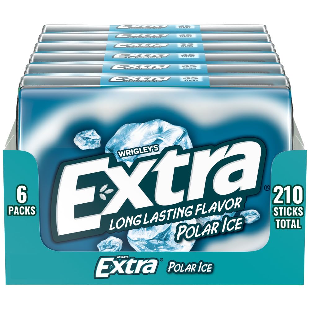 EXTRA Gum Polar Ice Sugarfree Mint Chewing Gum Mega Packs, 35 Count, 6 Pack | Long Lasting Cool Mint Flavor for Fresh Breath, Individually Wrapped Bulk Packs for Sharing, Great for School, Work, Travel