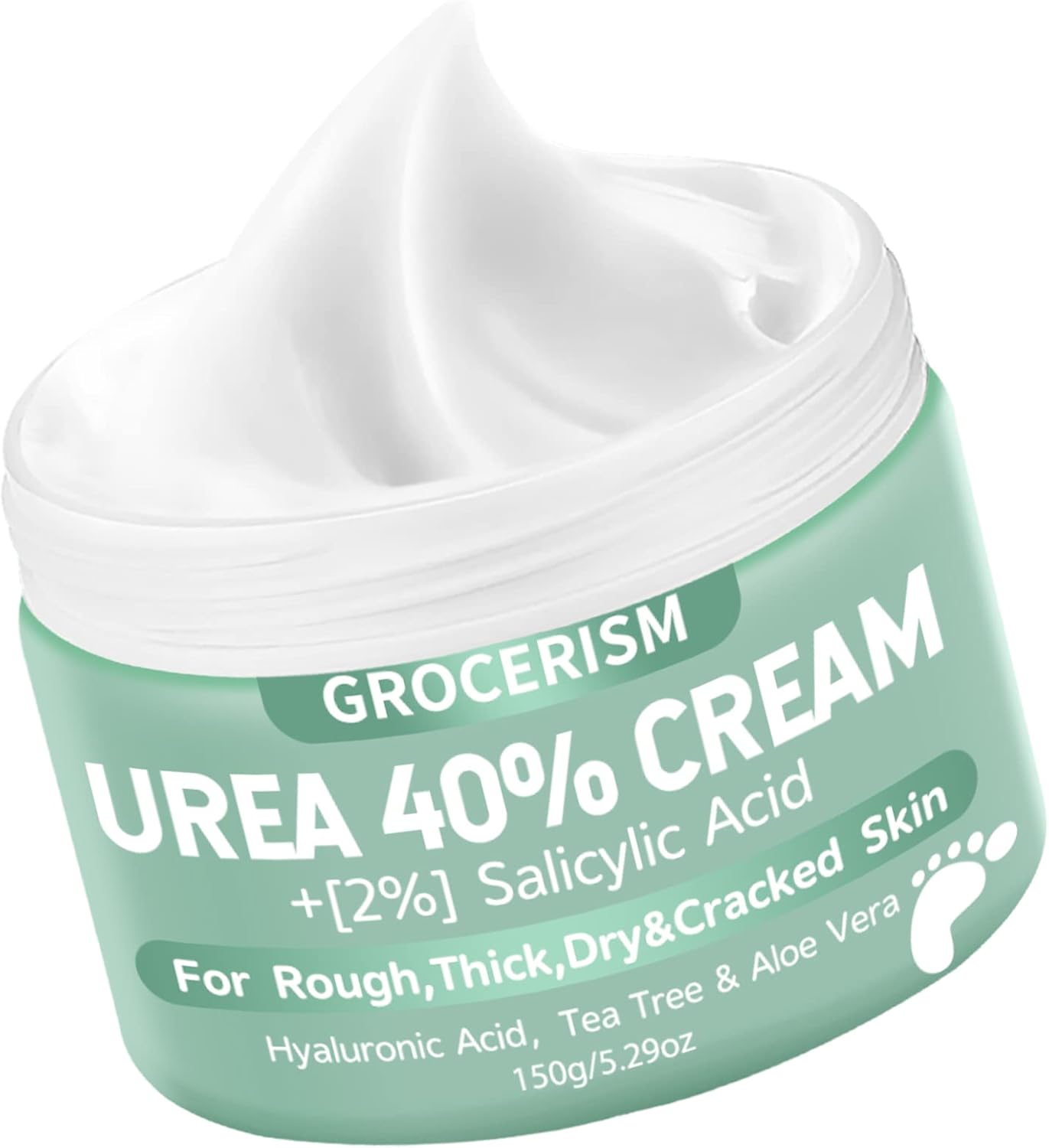 Urea Foot Cream 40 Percent Plus 2% Salicylic Acid 5.29 oz || Urea Cream for Feet with Hyaluronic Acid, Tea Tree, and Aloe Vera for Deep Moisturizing, Callus Remover and Soften