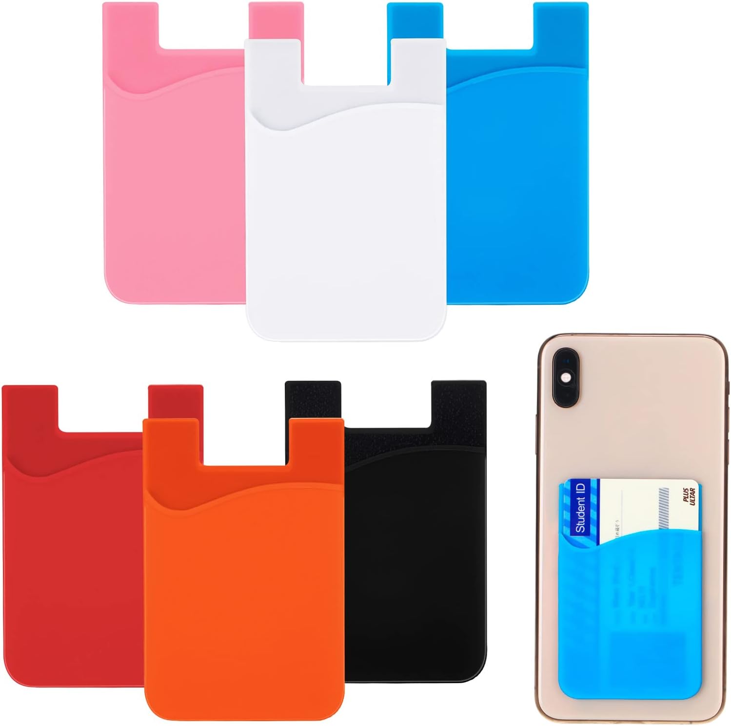 FRIUSATE 6 pieces Phone Card Holder Adhesive Stick on Silicone Phone Wallet Slim Cellphone Card Holder for Most of Cell Phone