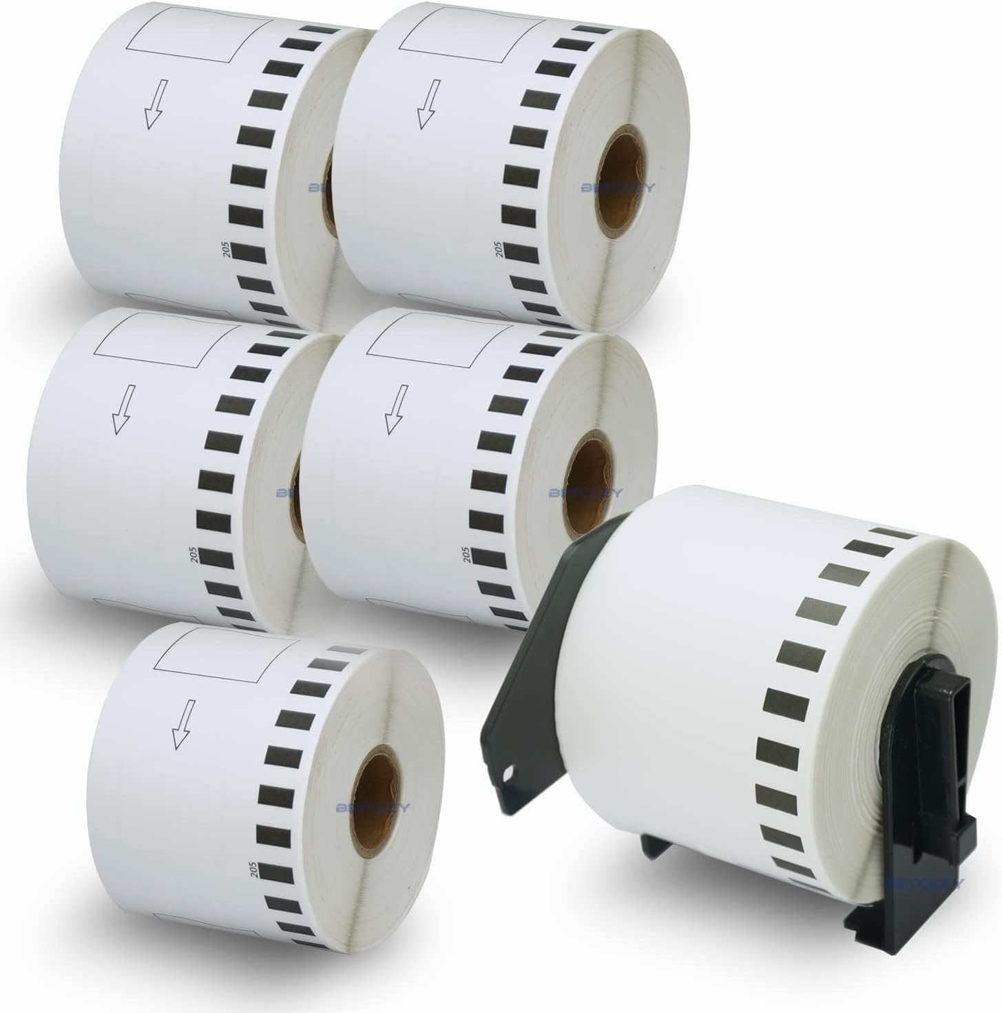 BETCKEY - 6 Rolls DK-22205 Labels with ONLY 1 Reusable Label Holders, 62mm x 30.48m, 6 Continuous Length Paper Labels Using for Ql Label Printers