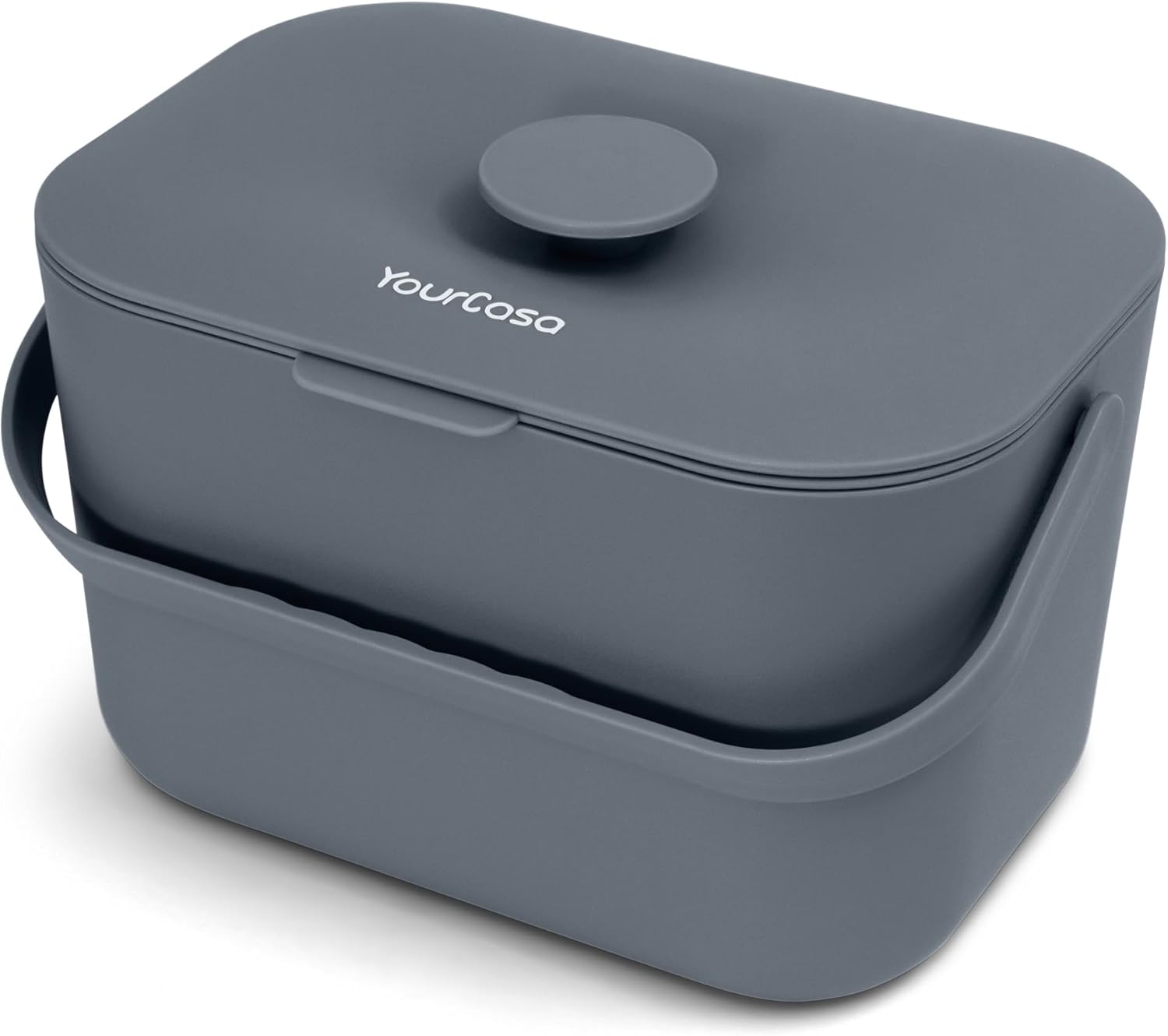 YourCasa Kitchen food waste bin caddy - ergonomic handle - countertop small compost counter with lid trash can - 5L Dishwasher Safe - Odour Proof Inner Sieve indoor recycling composter (Charcoal Grey)