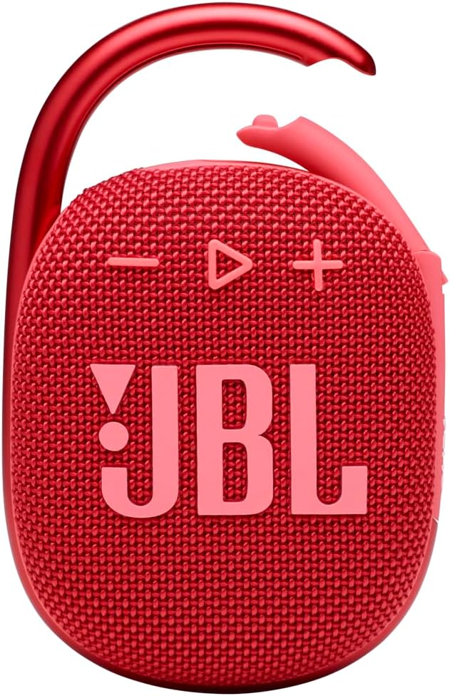 JBL Clip 4 - Portable Mini Bluetooth Speaker, big audio and punchy bass, integrated carabiner, IP67 waterproof and dustproof, 10 hours of playtime, speaker for home, outdoor and travel (Red)