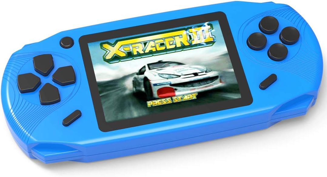 Bornkid 16 Bit Handheld Game Console for Kids and Adults with Built in 100 HD Puzzle Video Game 3.0'' Large Screen Senior Electronic Handheld Games Boys Girls Birthday Gift(Blue)