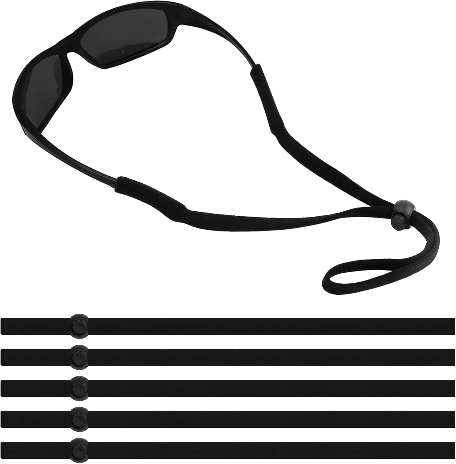 Qufiiry 5 PCS Unisex Glasses Straps, Soft Sport Eyeglasses Straps, Glasses Chain, Eyeglasses Cord, Sunglass Straps, Adjustable Non-Slip Eyewear Retainer for Running Reading Sports Outdoor
