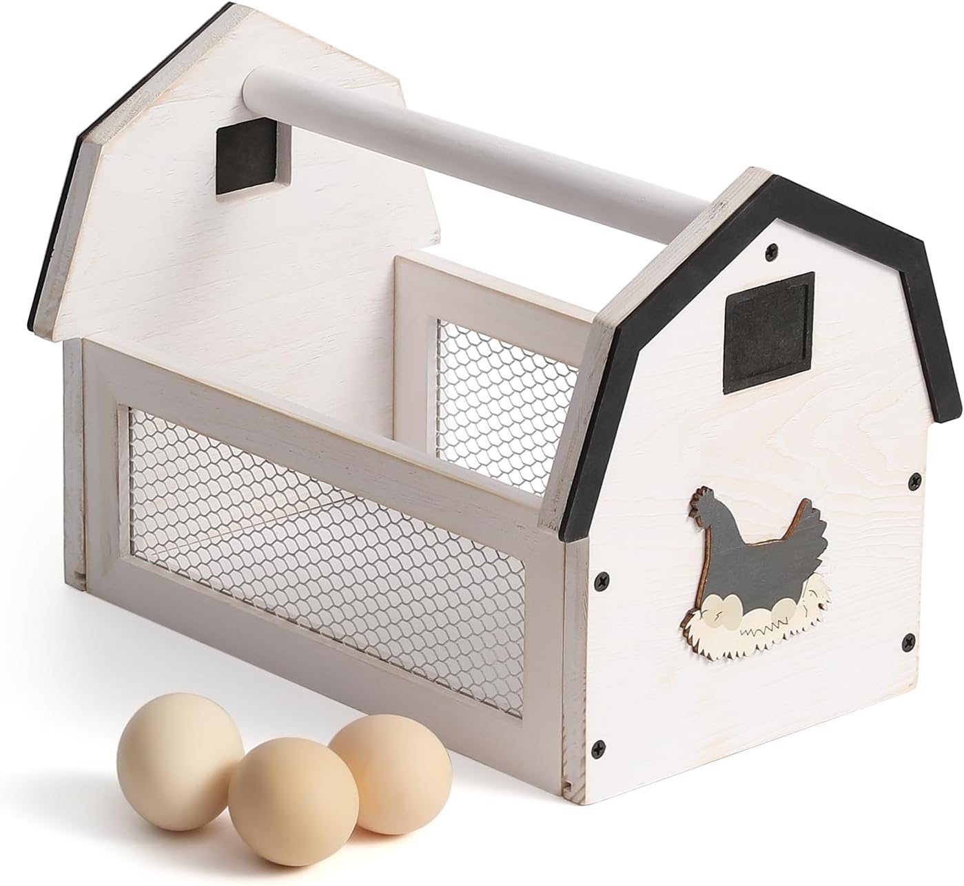 Wood Farmhouse Egg Collecting Basket - Gather Fresh Eggs from Chicken Countertop (Large)