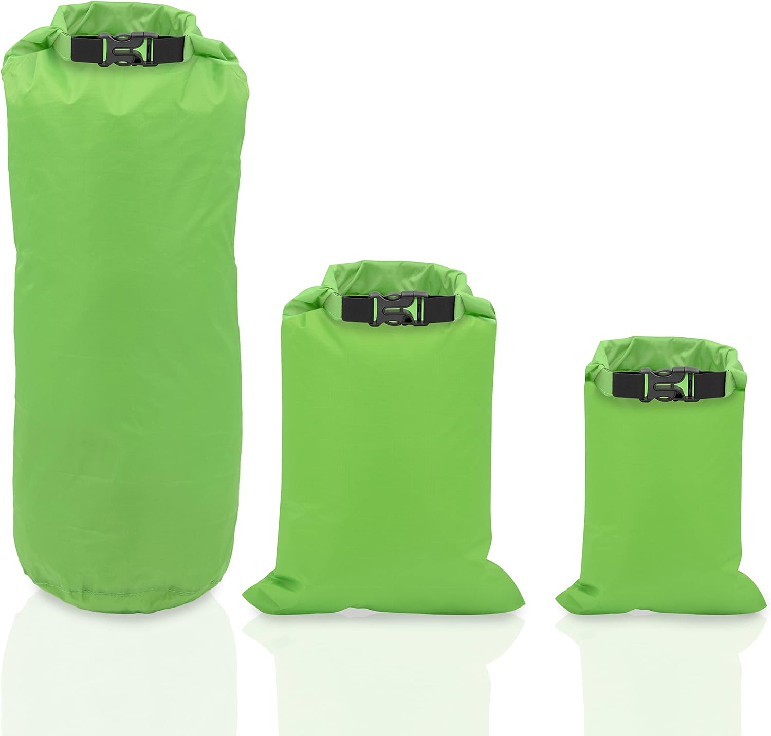 Milestone Waterproof Dry Bags/Single Bag Or Set of 3 / Roll Up Close/Easy to Spot Bright Green Or Orange Design/Great for Camping, Fishing, Skiing & Hiking Trips (Green, Pack of 3)