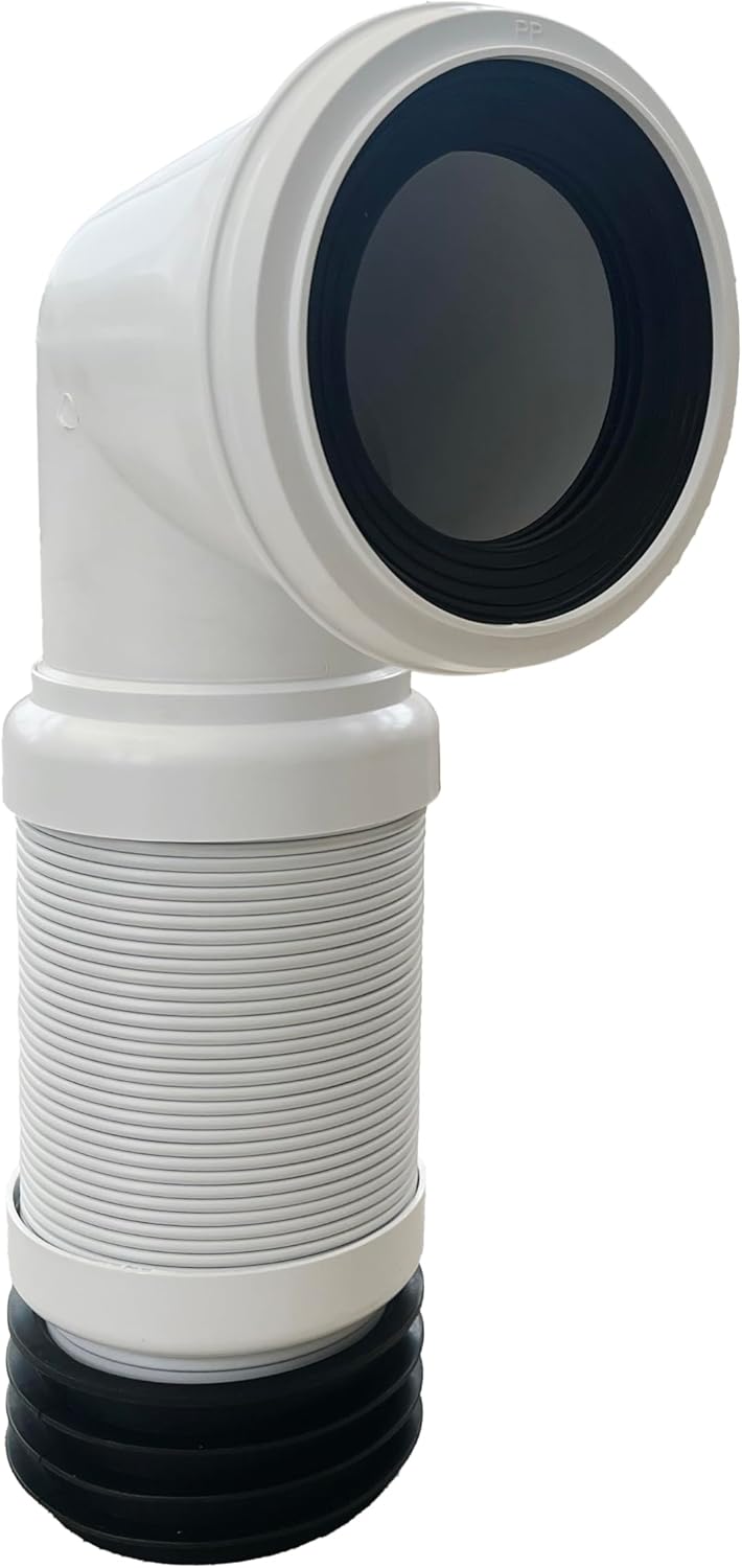 90 Degree White Flexible Waste Pipe Connector 4" (400mm-730mm), Ideal for Waste Pipe Installation, Durable and Adjustable Flexible Pipe and Pan Connector