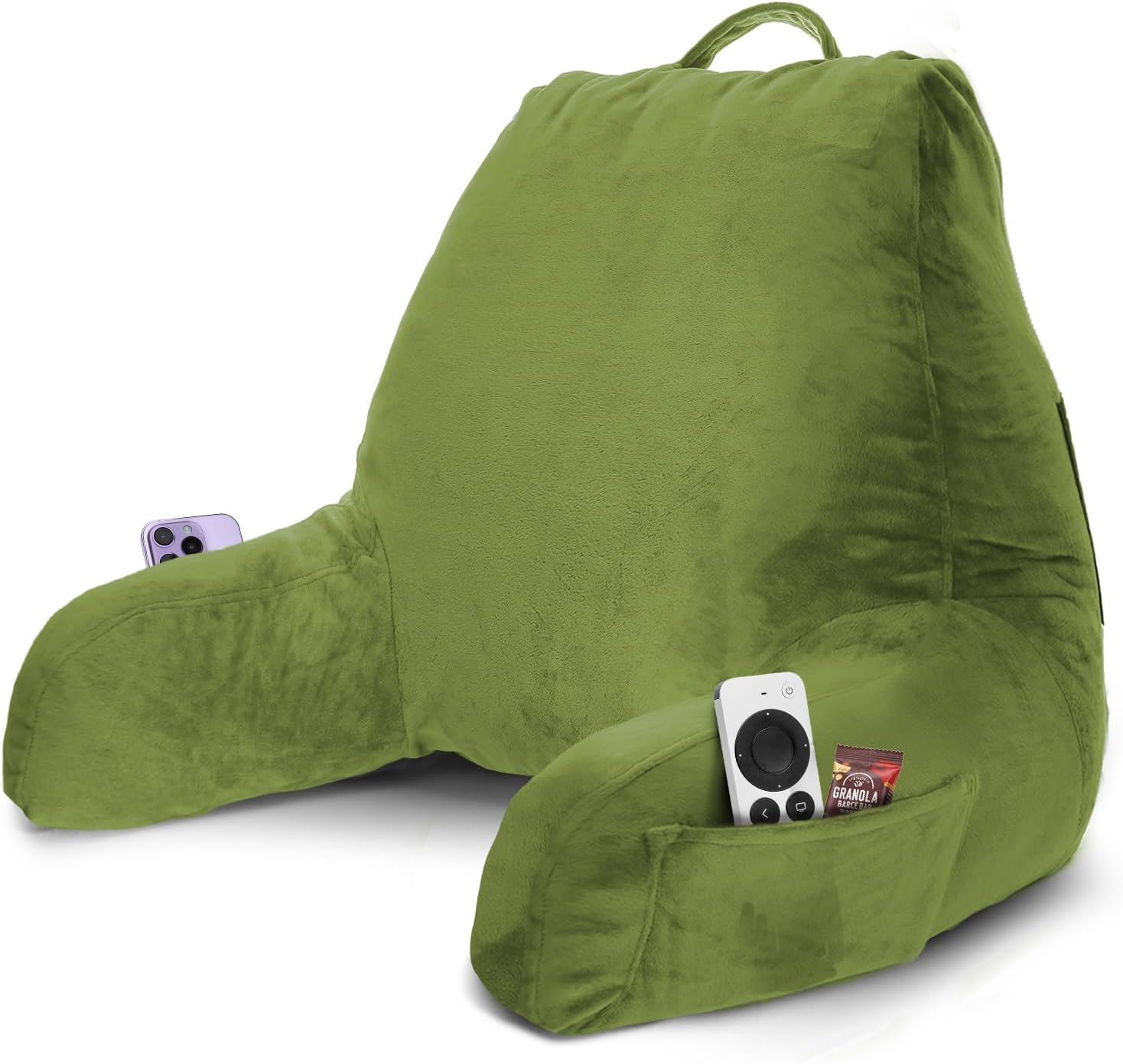 Nestl Reading Pillow, Medium Back Pillow, Backrest Support Cushion for Bed with Arms, Shredded Memory Foam Back Pillows for Sitting in Bed, Back Support Pillow for Kids Teens Adults, Calla Green