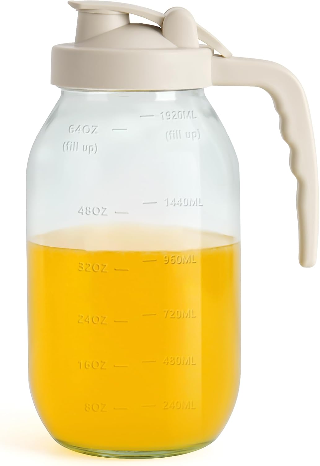 YORY 2 Quart Glass Pitcher with Filter Lid Airtight Cold Water Jug for Lemonade Tea Juice Milk Iced Coffee Fruit Drinks Airtight,64 oz