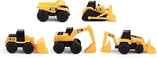 CAT Construction Toys, Little Machines 5pk Truck Toy Set, Includes Dump Truck, Front Loader, Bulldozer, Backhoe, and Excavator Vehicles with Moving Parts, Cake Toppers Ages 3+