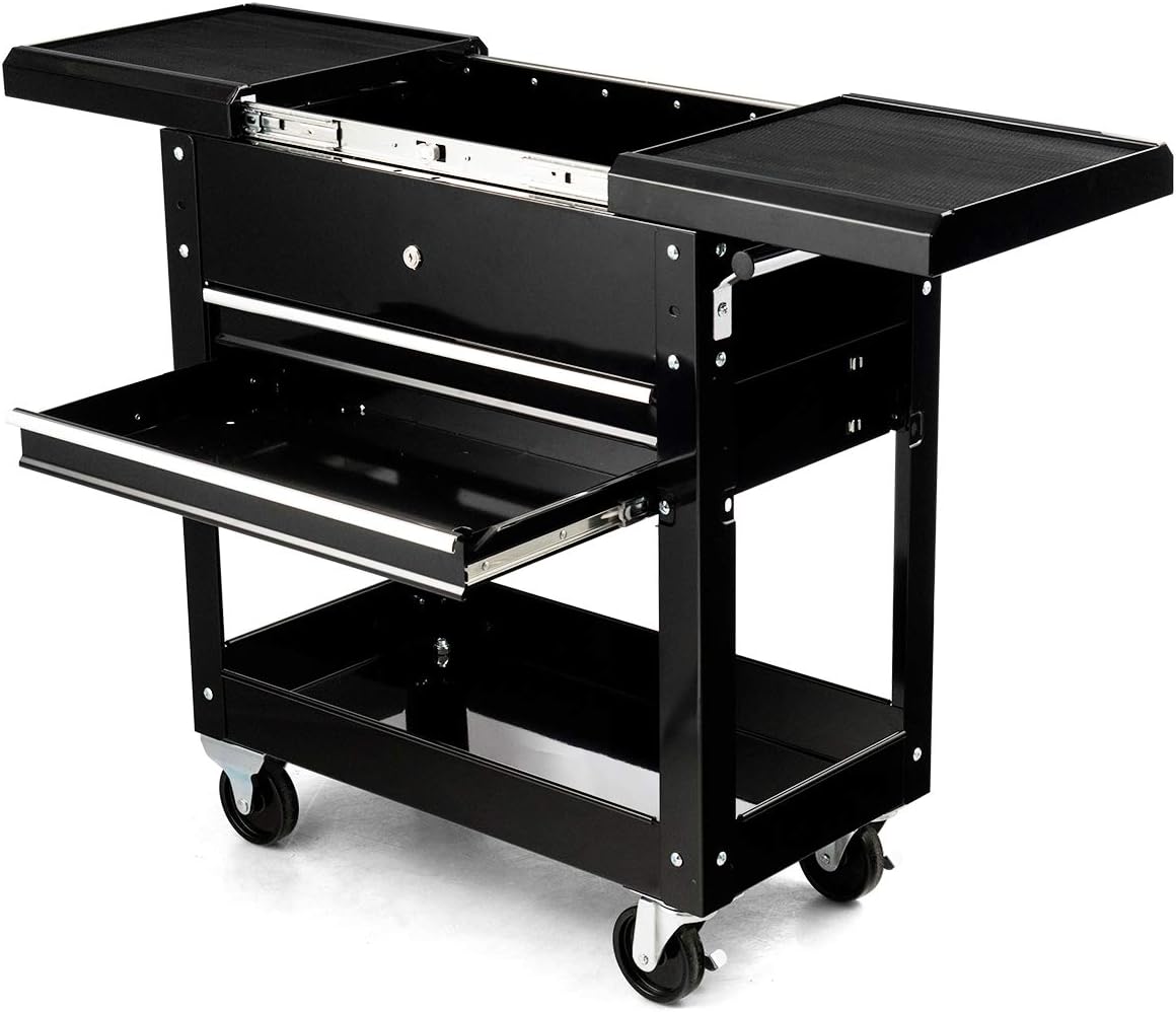 GiantexUK Rolling Tool Cart, Lockable Utility Tool Storage Chest with Wheels, Drawers and Side Handle, Heavy-duty Tools Trolley Cart for Garage Workshop DIY Repair Shop, Load Capacity 220KG