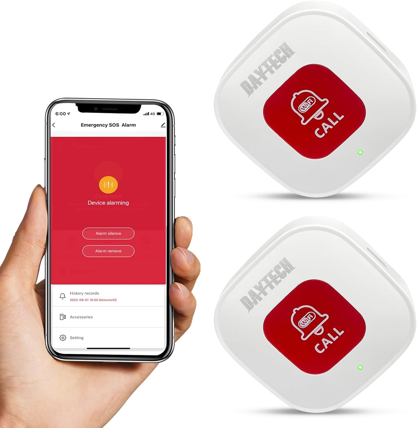 DAYTECH Tuya WiFi Smart SOS Call Button, Wireless Panic Button, Personal Alarm for Elderly Seniors Patient Disabled Handicapped, 2 Rechargable Emergency Buttons, only Supports 2.4GHz Wi-Fi, NO FEES