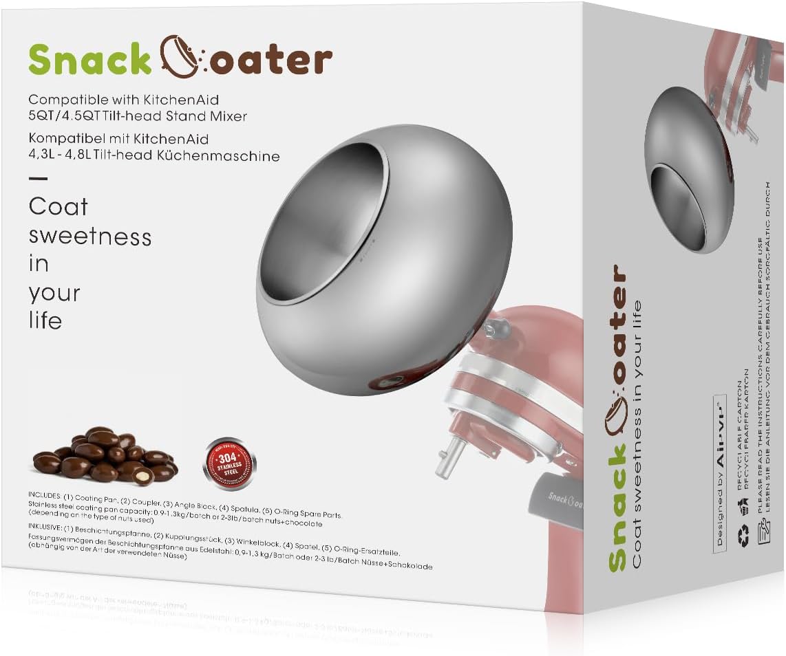 Aieve Snack Coater Compatible with KitchenAid Tilt-Head Stand Mixer for Making Chocolate Covered Almonds, Pistachio, Peanut, Freeze Dried Strawberry, Raisin, Macadamia Nuts, Blueberry