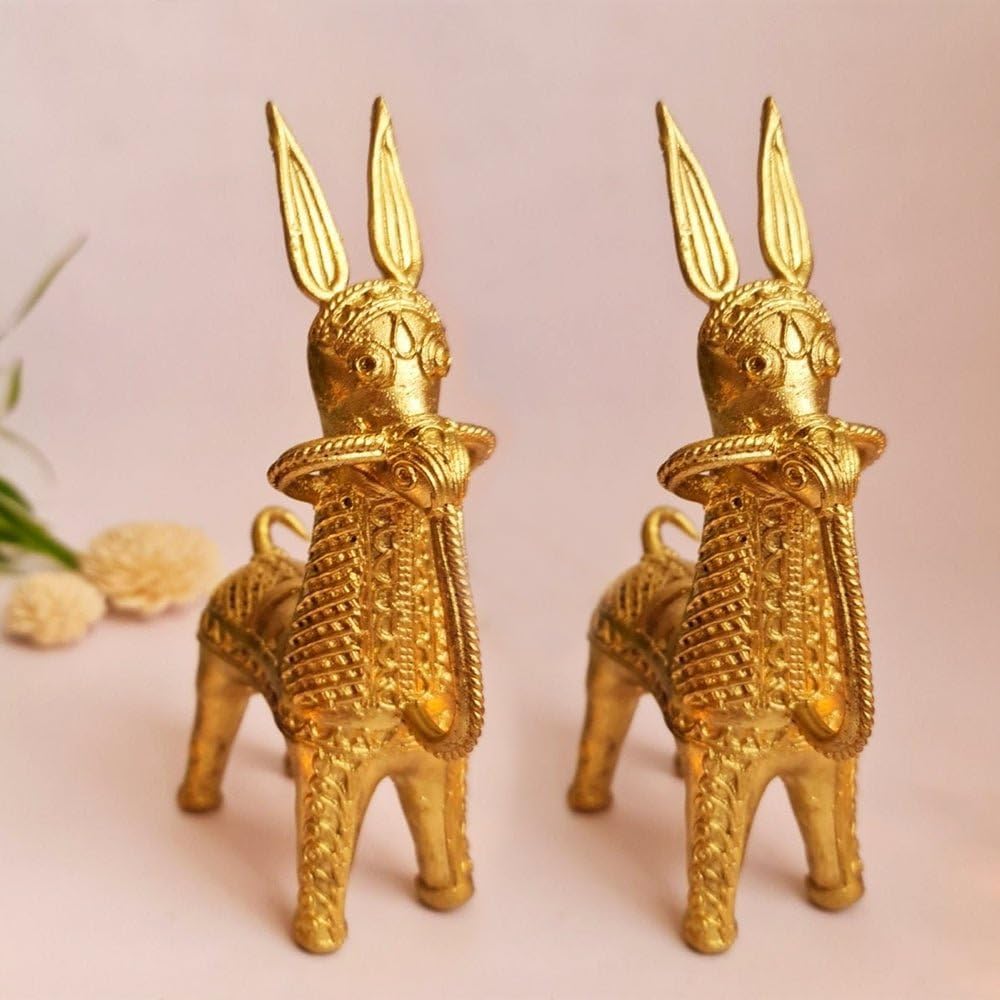 Peepul Tree Dhokra Statue showpiece Figurine | Decorative Item for Home Dcor, Offices, Bedroom (Horse Pack of 2)