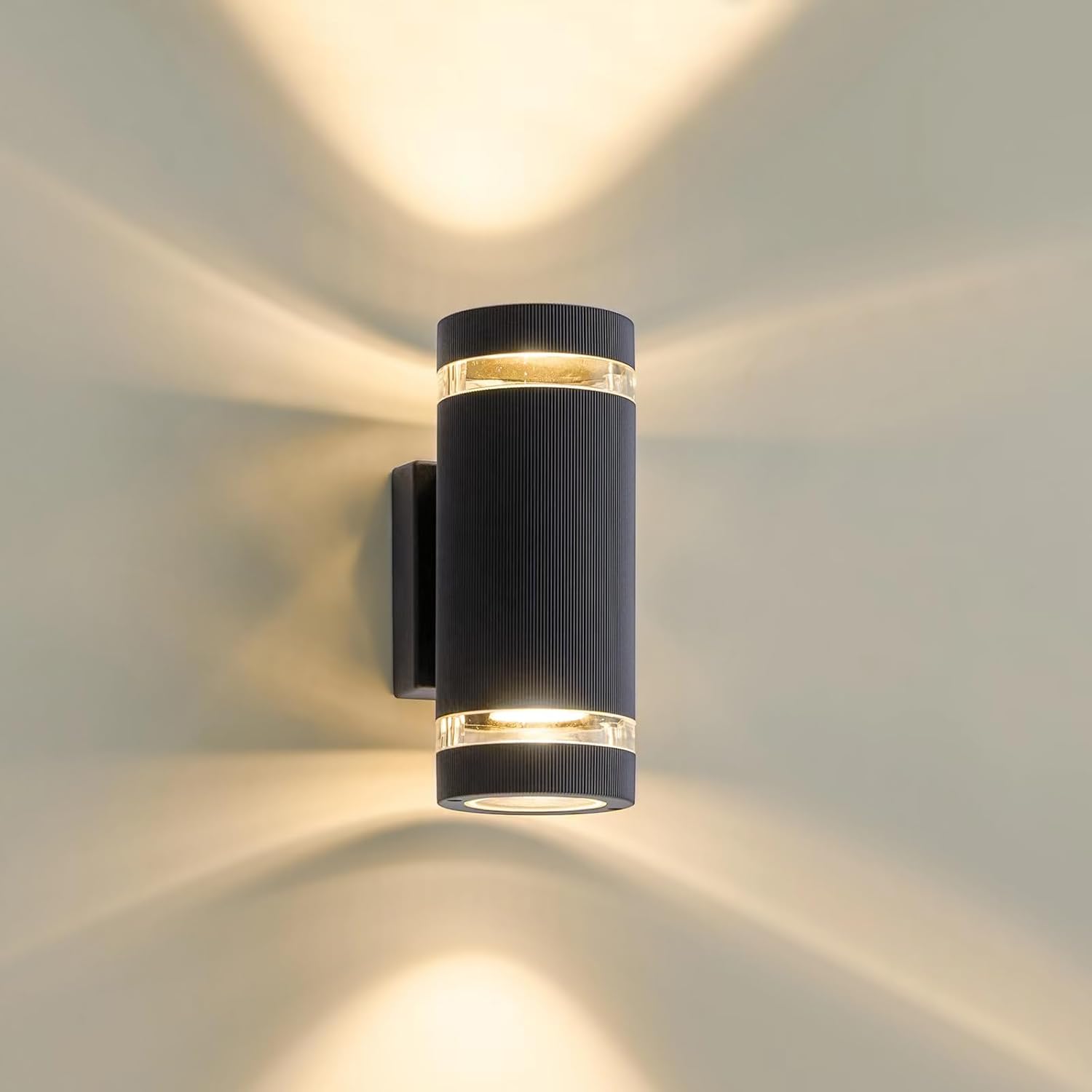 LMP Outdoor Wall Lights Mains Powered, Up Down Outside Lights Anthracite, IP65 External LED Front Door Lamp Porch Light Electric, Exterior GU10 Round Lighting Sconce Wall Mounted for House